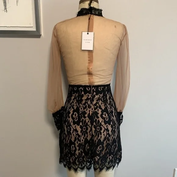 Endless Rose Black and Cream trompe l’oeil Lace Mini Dress - Picture 3 of 6